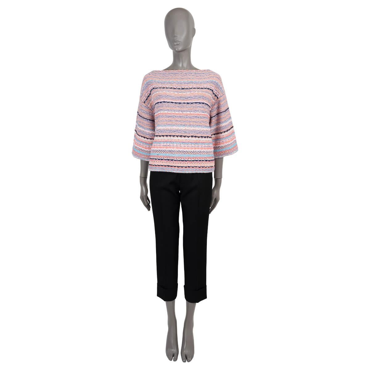 CHANEL pink & blue silk blend 2018 18P STRIPED BOAT NECK Sweater 40 M For Sale 1