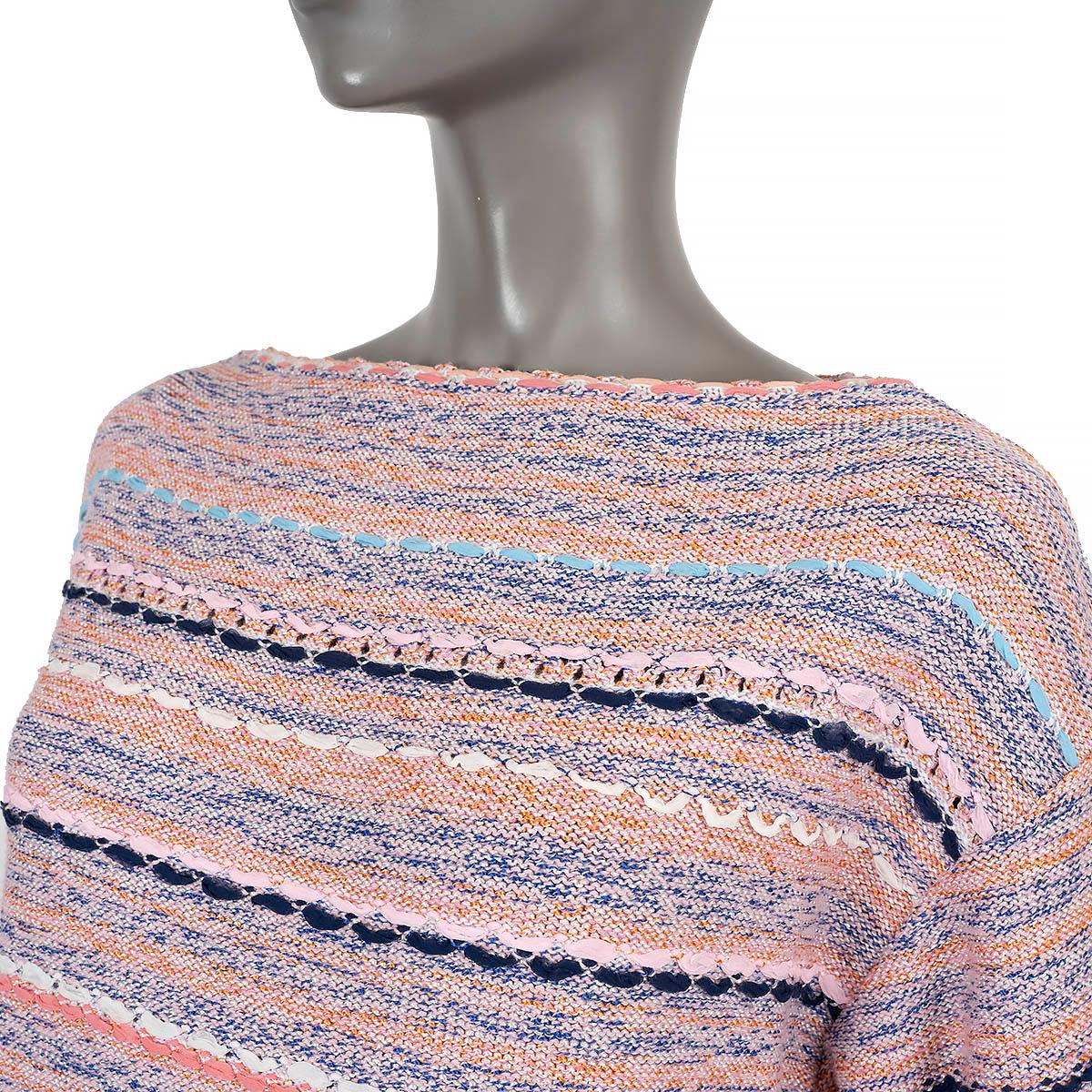 CHANEL pink & blue silk blend 2018 18P STRIPED BOAT NECK Sweater 40 M For Sale 2