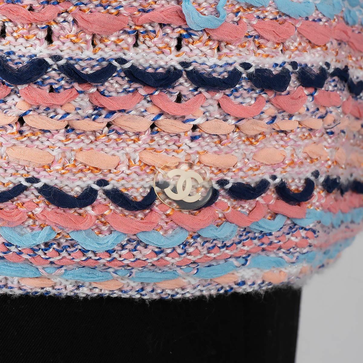 CHANEL pink & blue silk blend 2018 18P STRIPED BOAT NECK Sweater 40 M For Sale 2