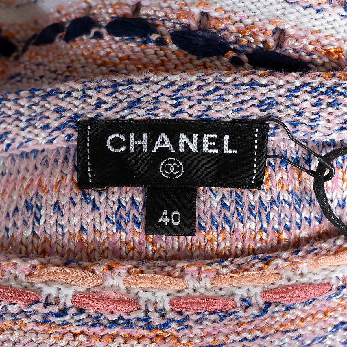 CHANEL pink & blue silk blend 2018 18P STRIPED BOAT NECK Sweater 40 M For Sale 4