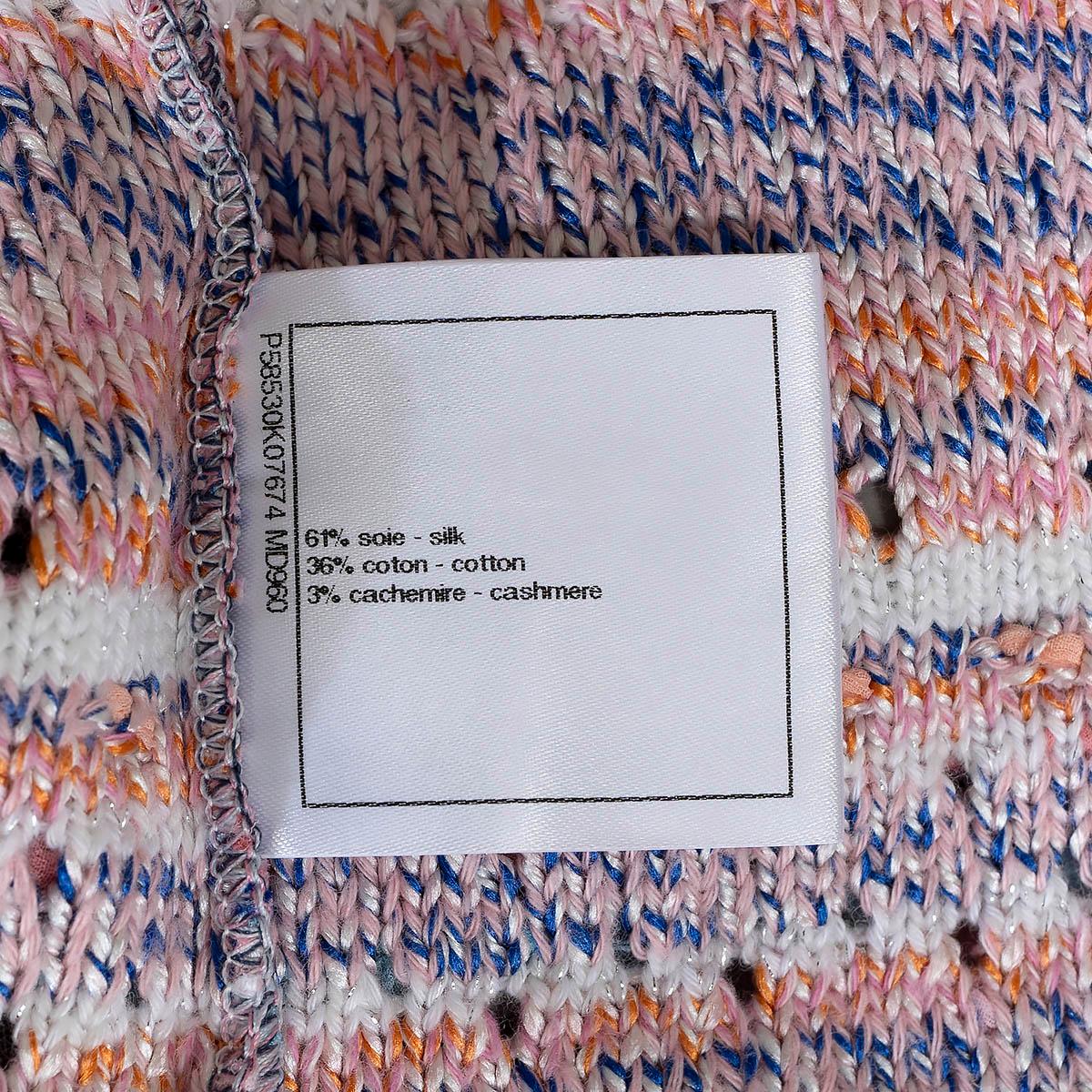 CHANEL pink & blue silk blend 2018 18P STRIPED BOAT NECK Sweater 40 M For Sale 5