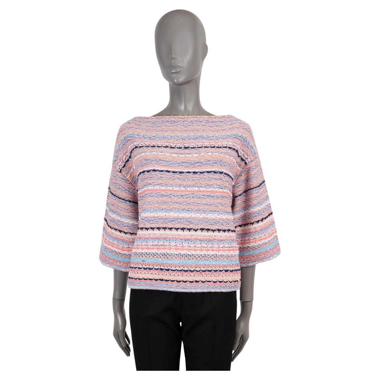 CHANEL pink & blue silk blend 2018 18P STRIPED BOAT NECK Sweater 40 M For Sale
