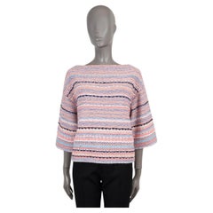 Used CHANEL pink & blue silk blend 2018 18P STRIPED BOAT NECK Sweater 40 M