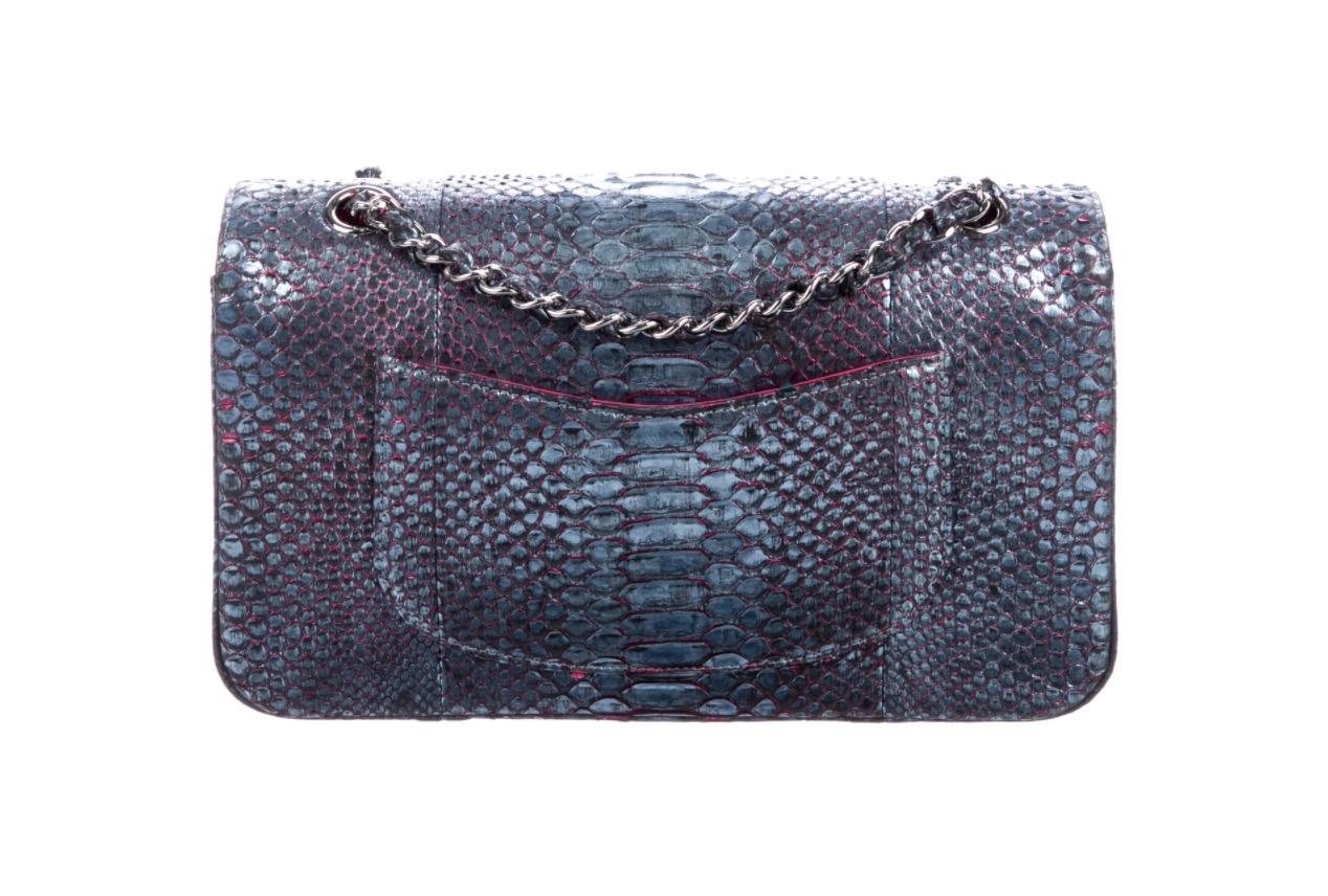 Gray Chanel Pink Blue Snakeskin Exotic Silver Small Evening Shoulder Flap Bag in Box
