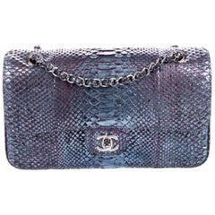 Chanel Pink Blue Snakeskin Exotic Silver Small Evening Shoulder Flap Bag in Box