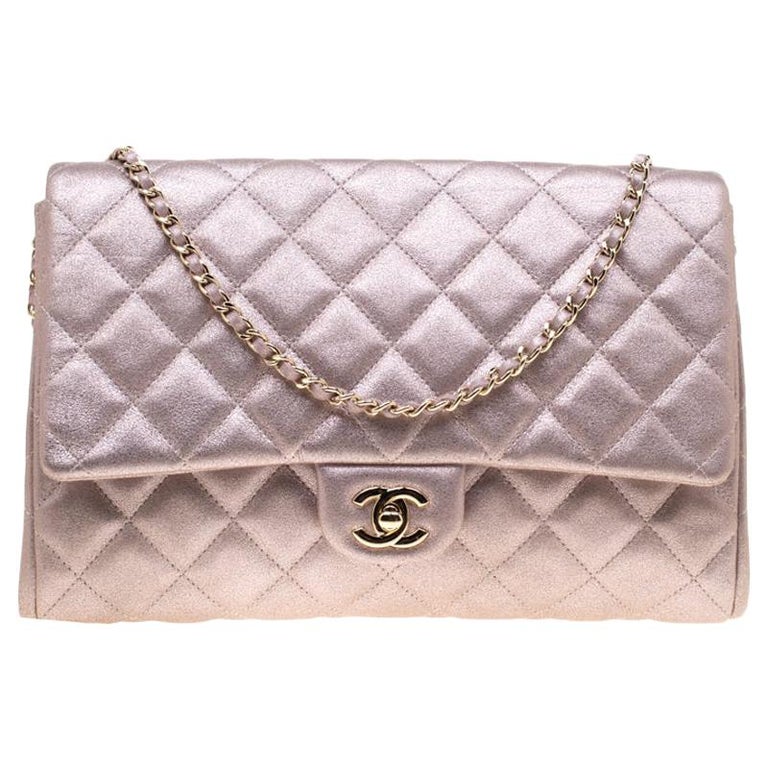 Chanel Pink Blush Glitter Quilted Leather Chain Clutch For Sale at 1stDibs