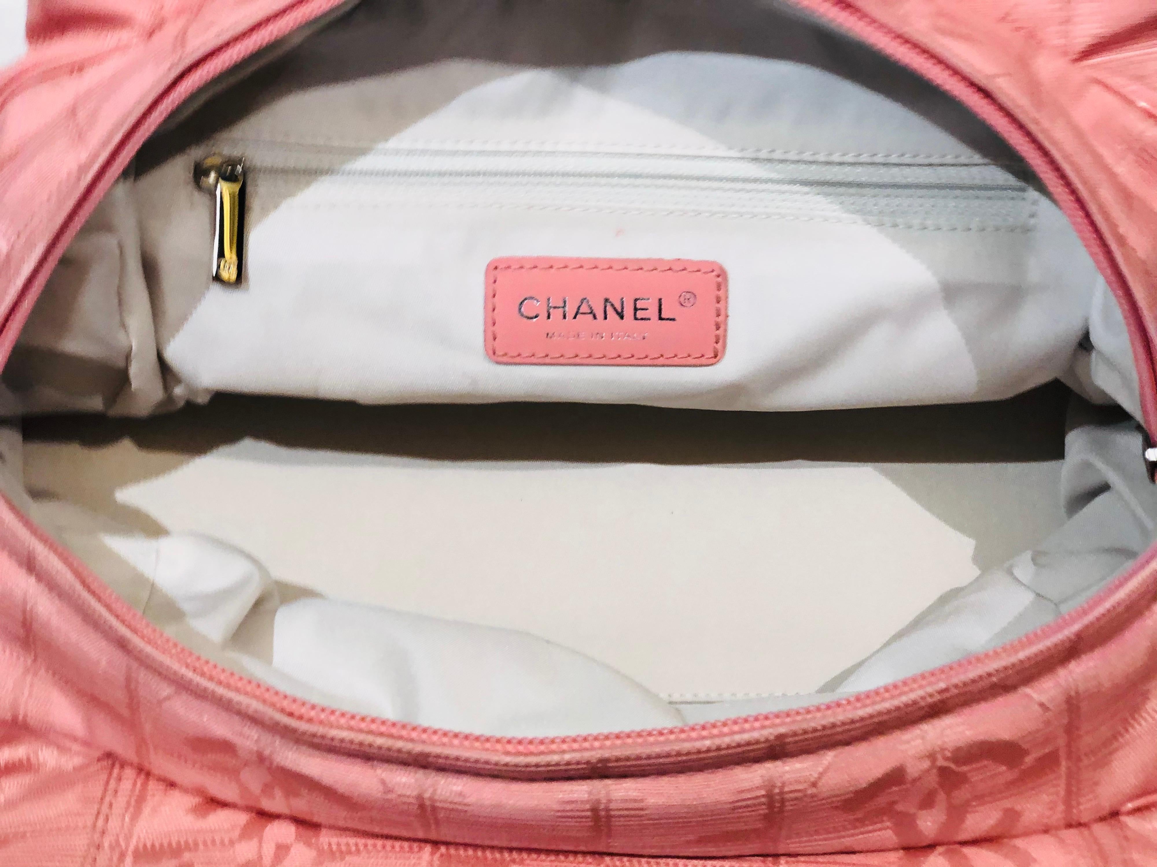 Chanel Pink Canvas Boston Style Handbag For Sale 1