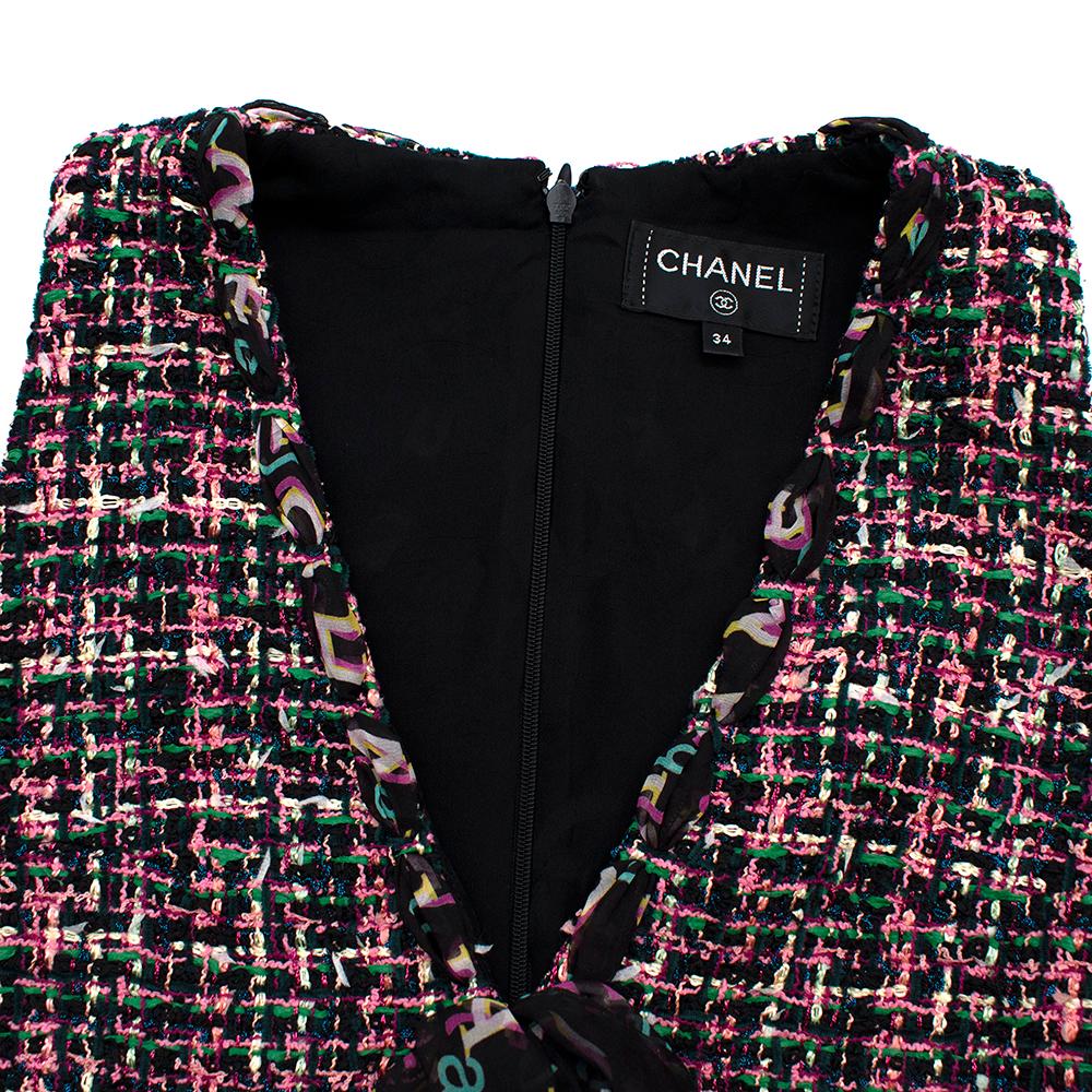 Chanel Pink Boucle Tweed Bow Detail Mini Dress - Size US 0-2 1