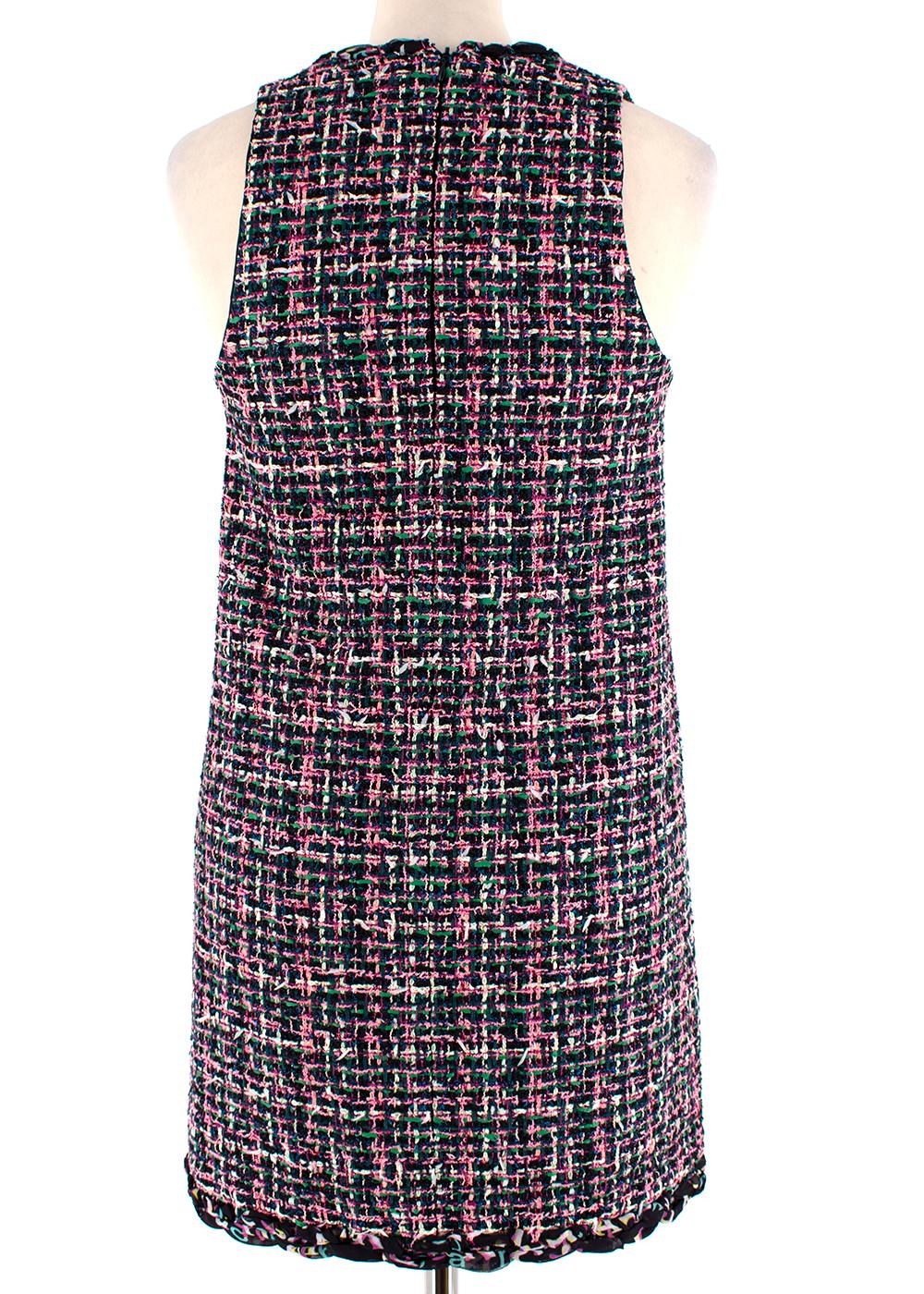 Black Chanel Pink Boucle Tweed Bow Detail Mini Dress - Size US 0-2