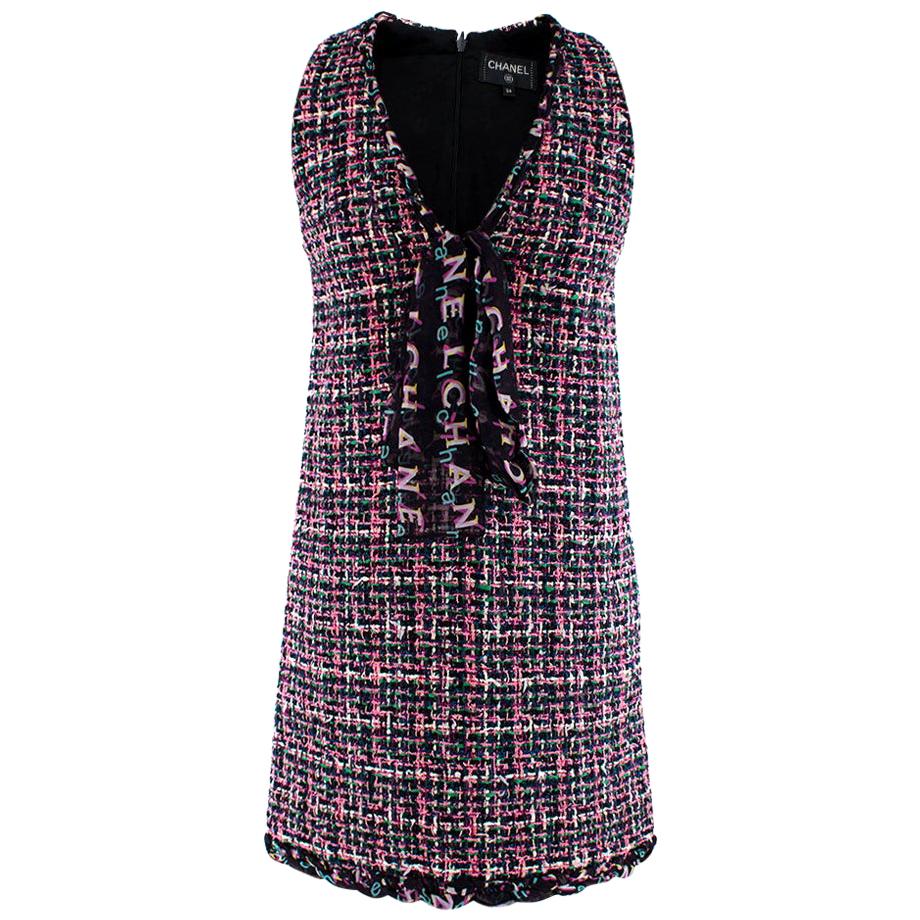 Chanel Pink Boucle Tweed Bow Detail Mini Dress - Size US 0-2