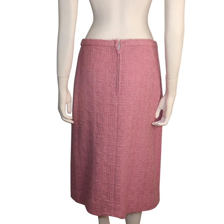 Chanel Pink Boucle Wool Suit and Skirt w Black Trim For Sale at 1stDibs