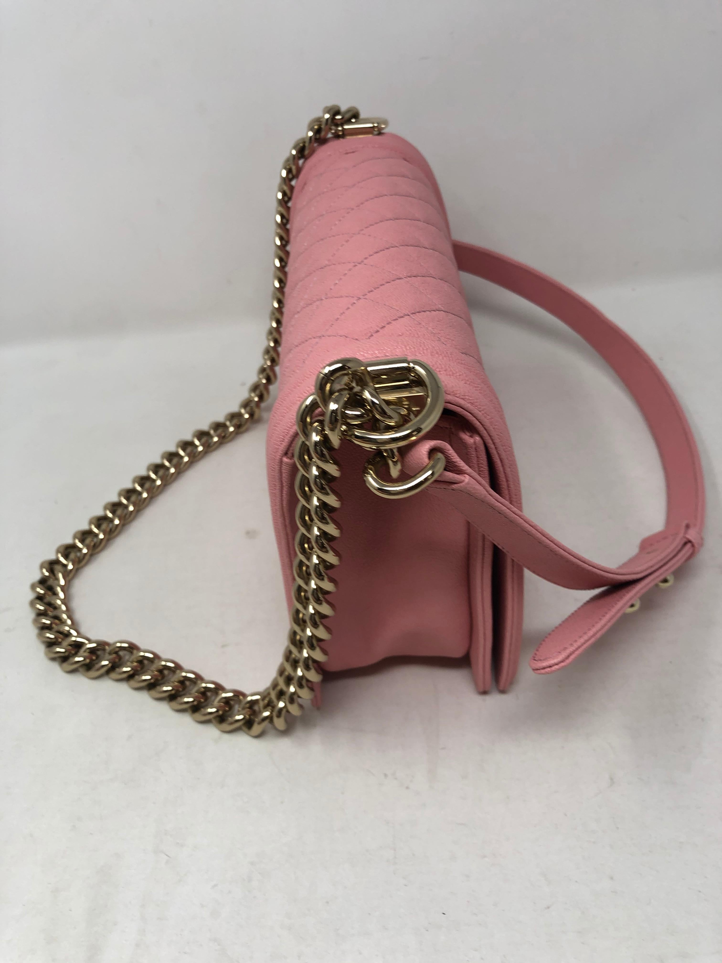 pink chanel boy bag with gold hardware