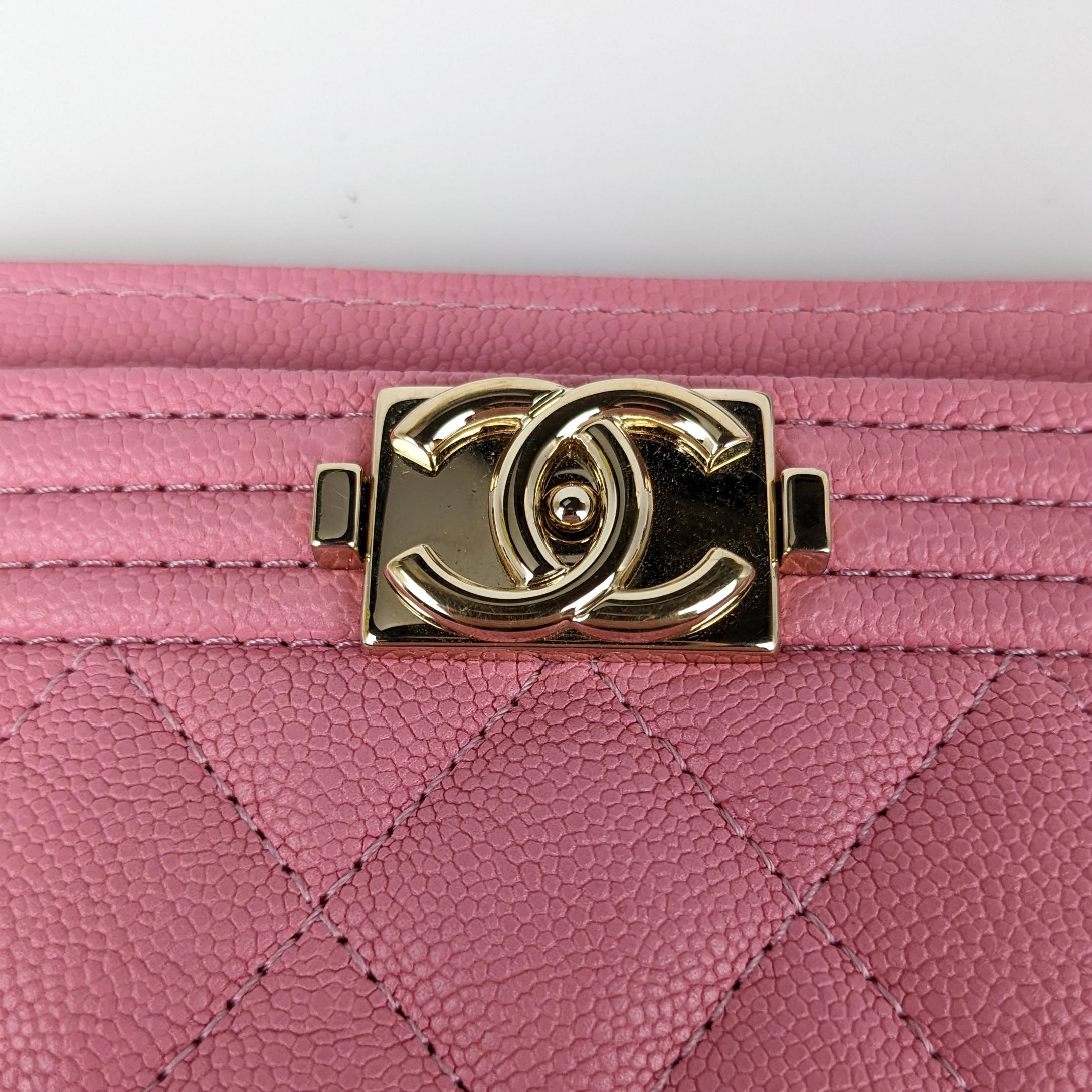 chanel card holder pink