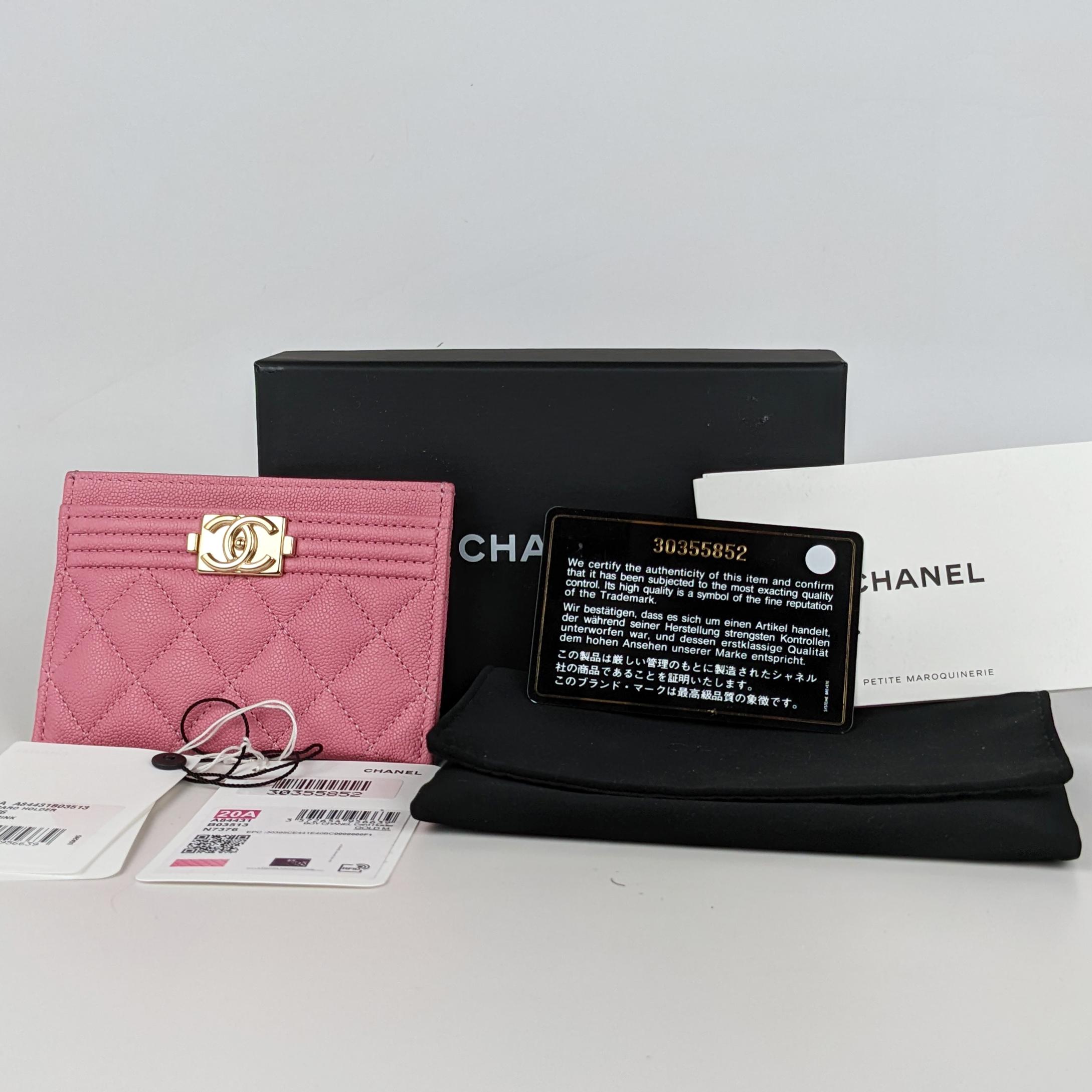 Women's Chanel Pink Boy Caviar Leather Card Holder Wallet