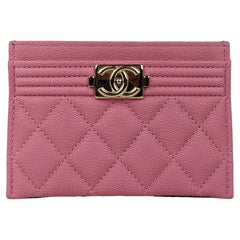 Chanel Pink Boy Caviar Leather Card Holder Wallet