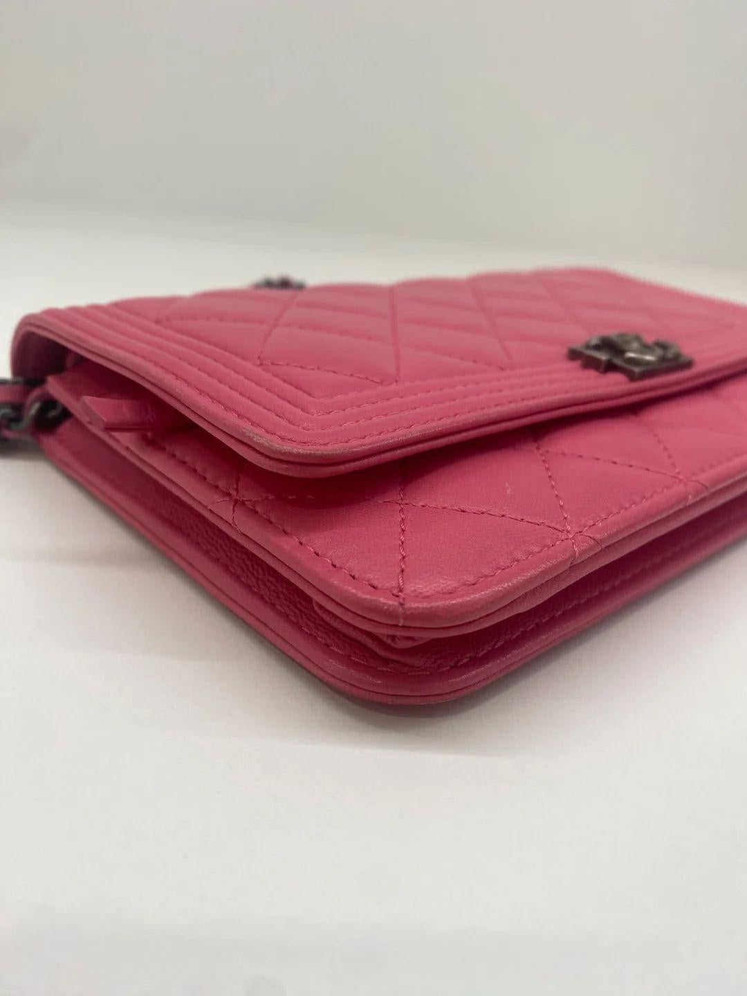 Chanel Pink Boy Wallet On Chain SHW For Sale 3