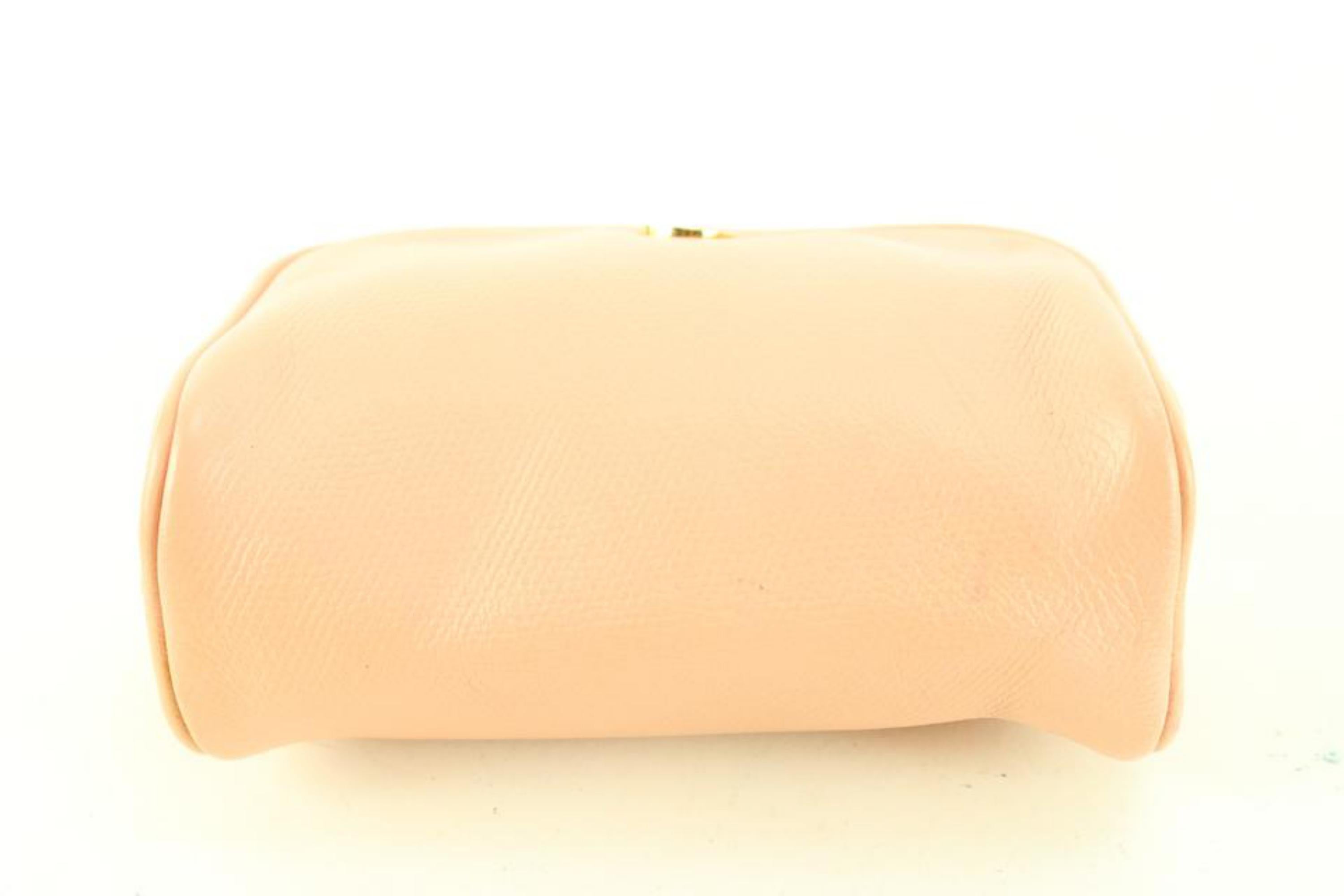 Orange Chanel Pink Calfskin Button Line Cosmetic Case Make Up Pouch 66cz429s
