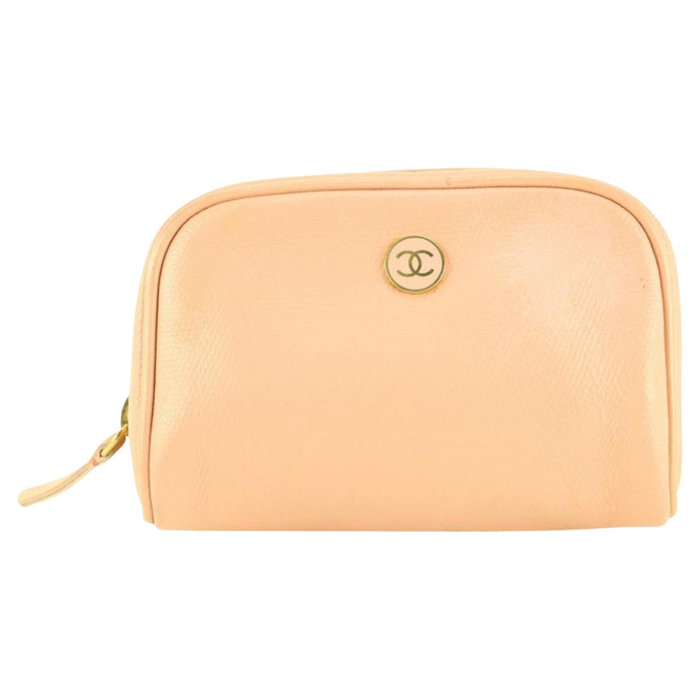 Chanel Pink Calfskin Button Line Cosmetic Case Make Up Pouch
