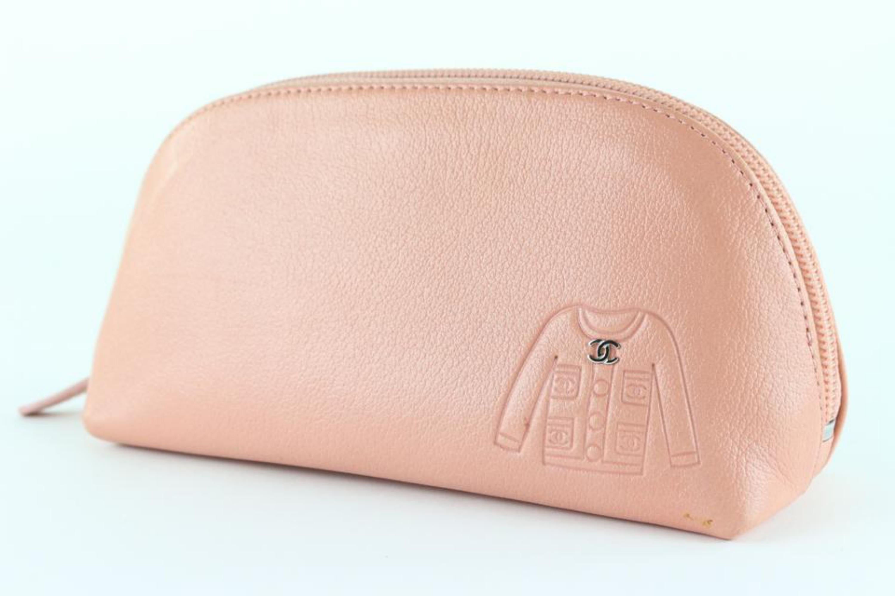 Chanel Pink Calfskin CC Jacket Cosmetic Case Toiletry Pouch 1CC1026 8