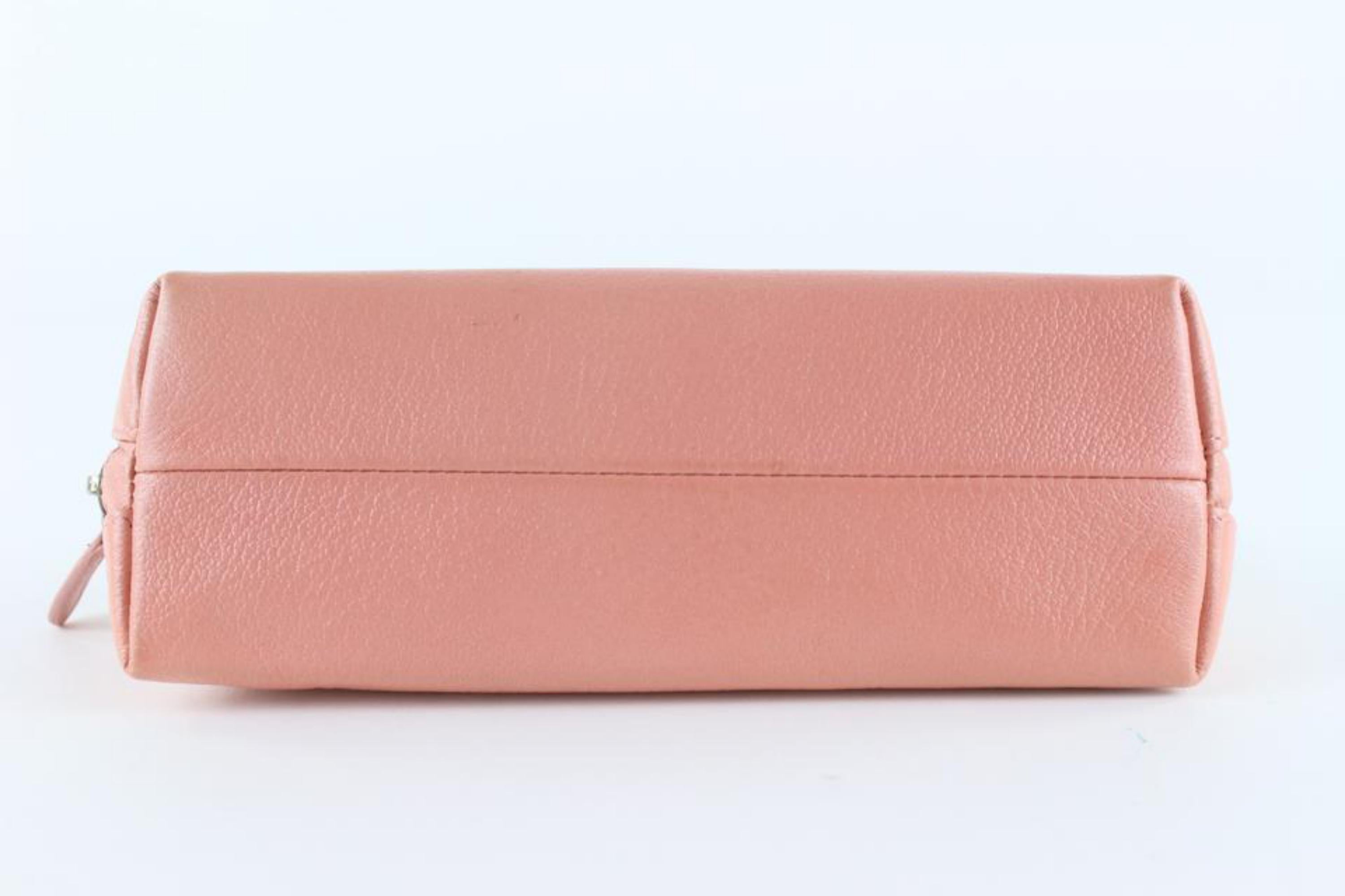 Chanel Pink Calfskin CC Jacket Cosmetic Case Toiletry Pouch 1CC1026 In Good Condition In Dix hills, NY