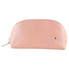 Chanel Pink Calfskin CC Jacket Cosmetic Case Toiletry Pouch 1CC1026