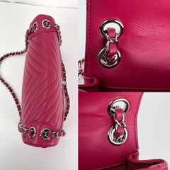 Chanel Pink Calfskin Chevron Medium Round Flap Lambskin Shoulder Bag