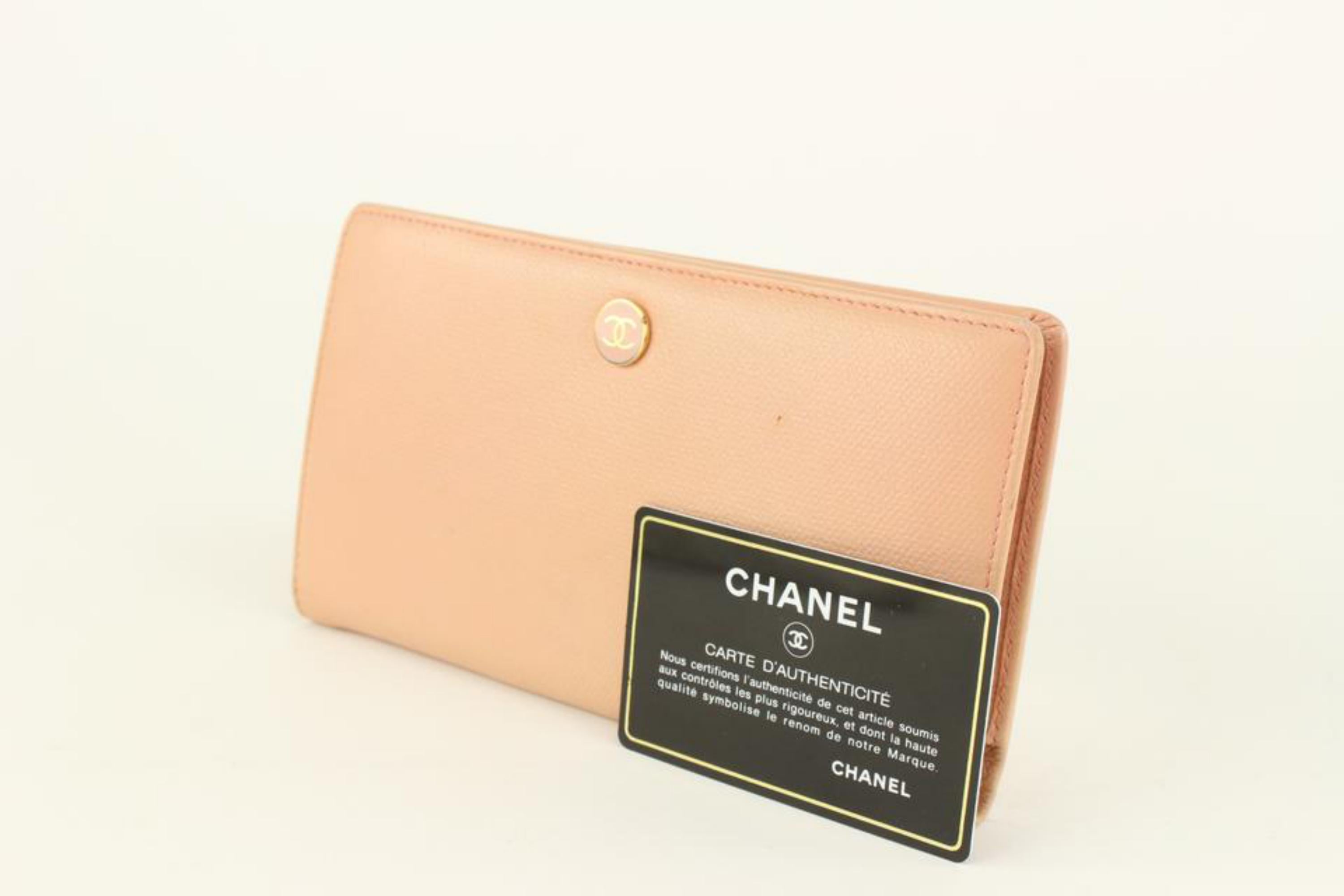 Chanel Pink Calfskin Leather Button Line CC Logo Long Wallet 122c1 For Sale 7