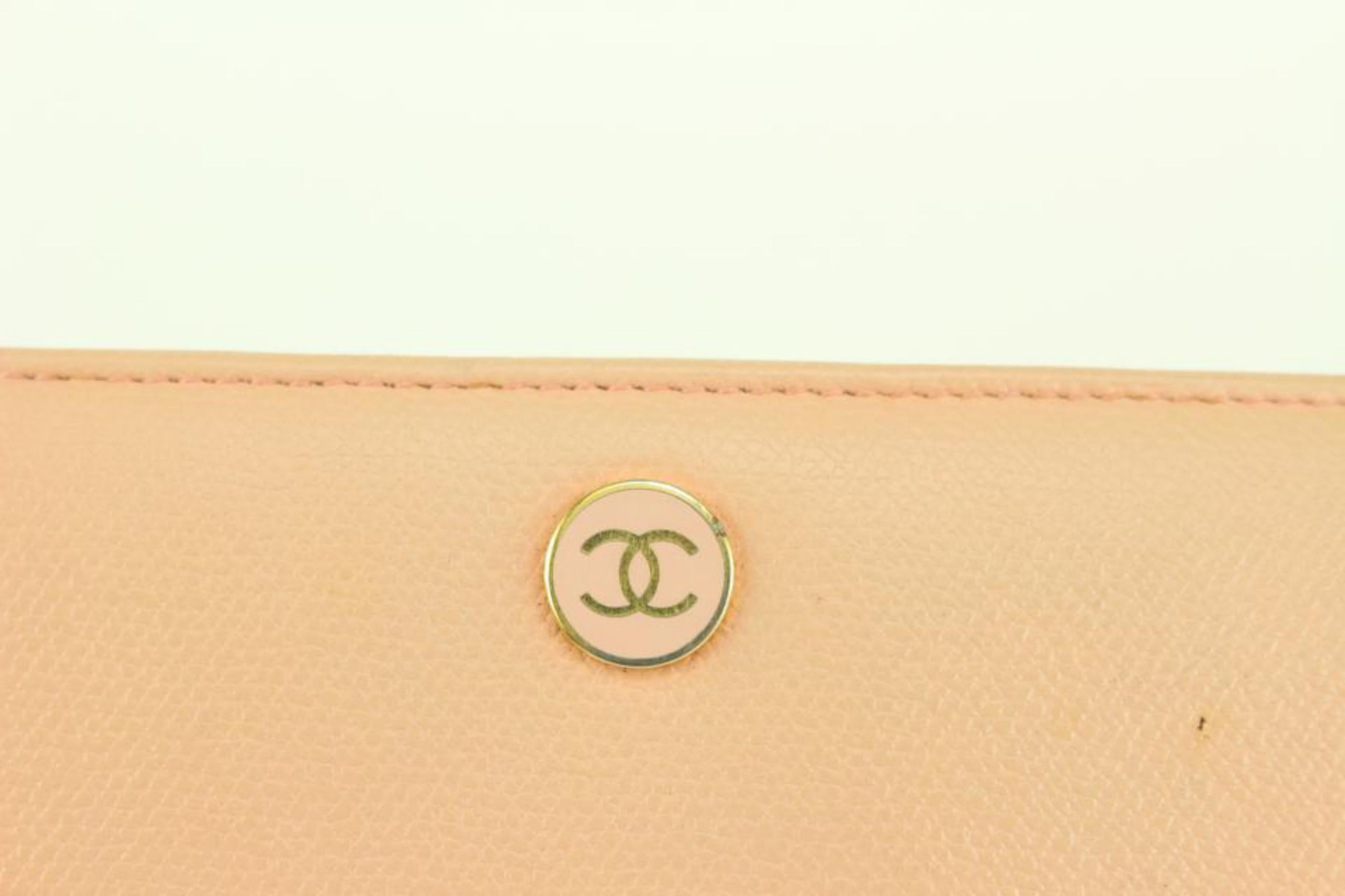 Orange Chanel Pink Calfskin Leather Button Line CC Logo Long Wallet 122c1 For Sale