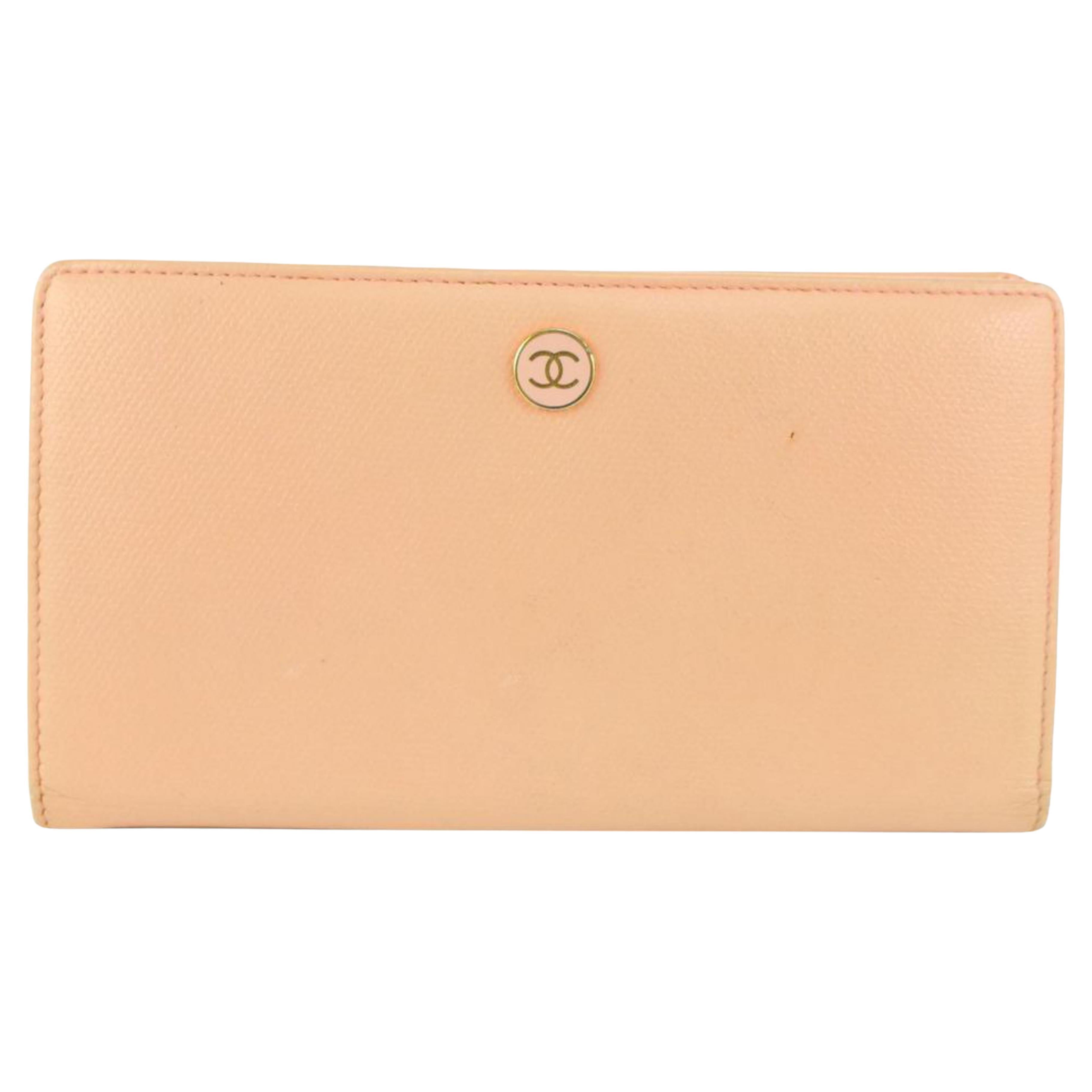Chanel Pink Calfskin Leather Button Line CC Logo Long Wallet 122c1