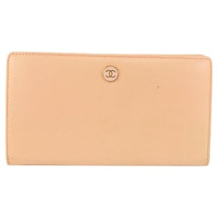 Chanel Pink Calfskin Leather Button Line CC Logo Long Wallet 122c1
