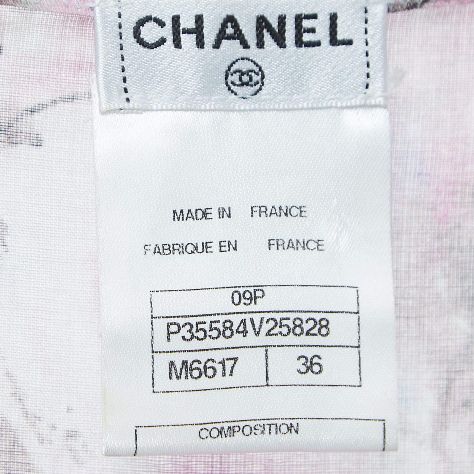 Chanel Pink Camelia Print Cotton Bow-Detail Dress S In Good Condition In Dubai, Al Qouz 2