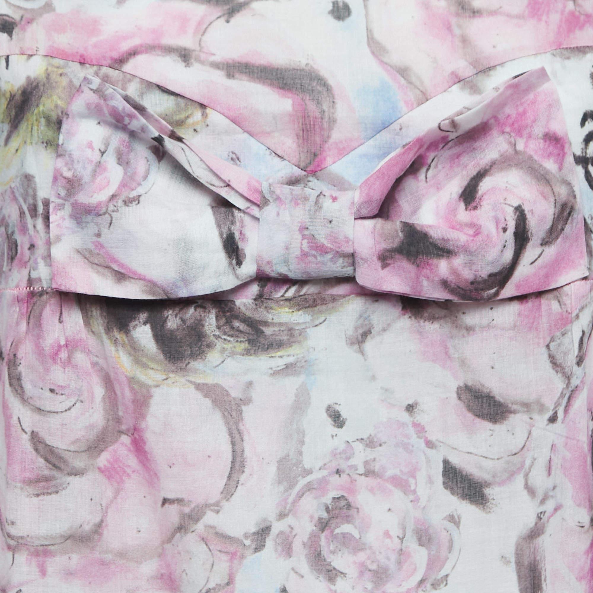 Women's Chanel Pink Camelia Print Cotton Bow-Detail Dress S