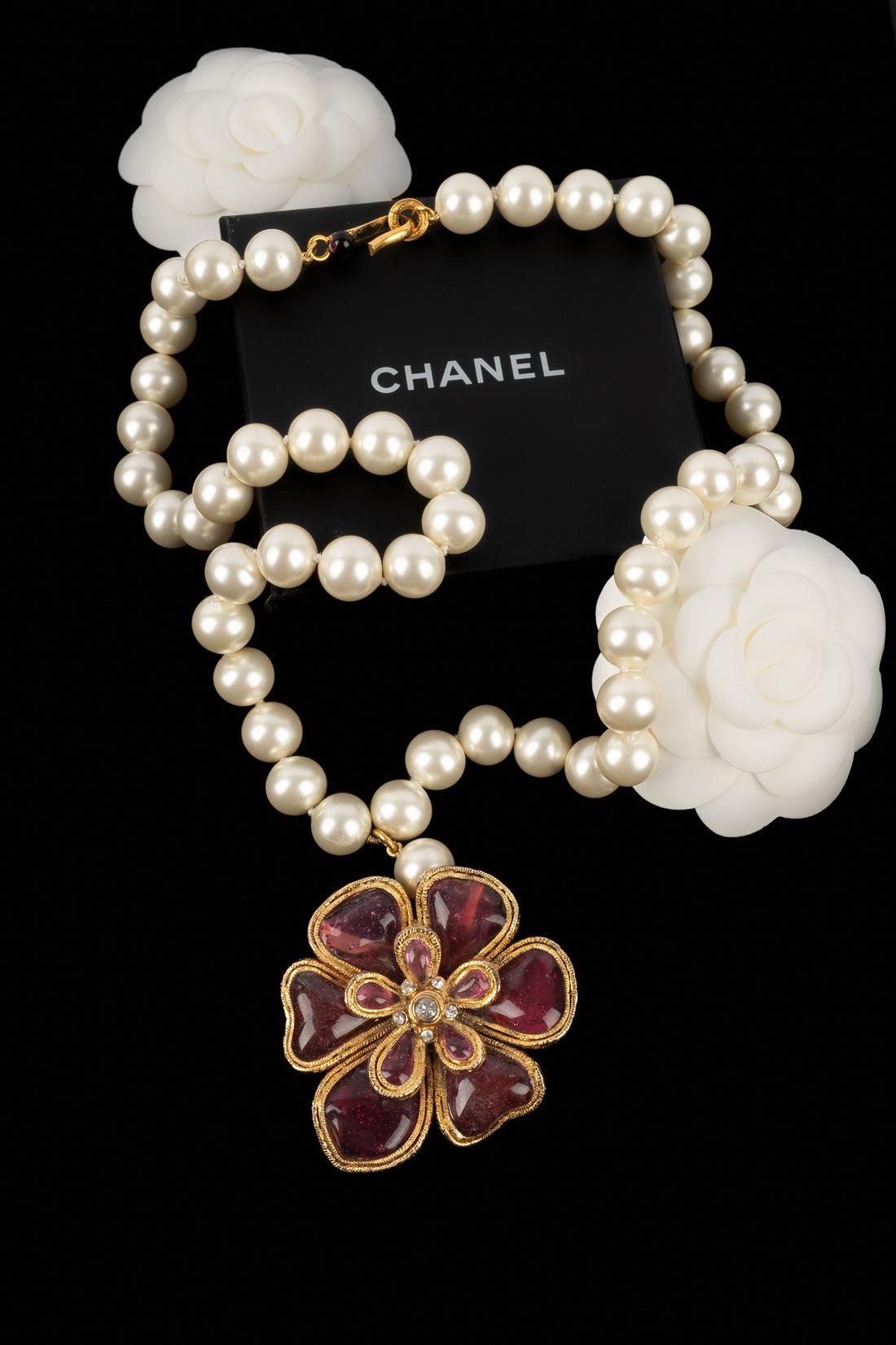 Chanel Pink Camellia Costume Pearl Necklace 5