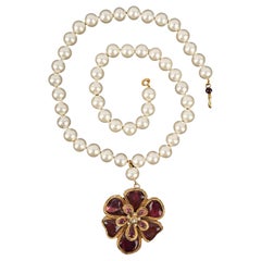 Vintage Chanel Pink Camellia Costume Pearl Necklace