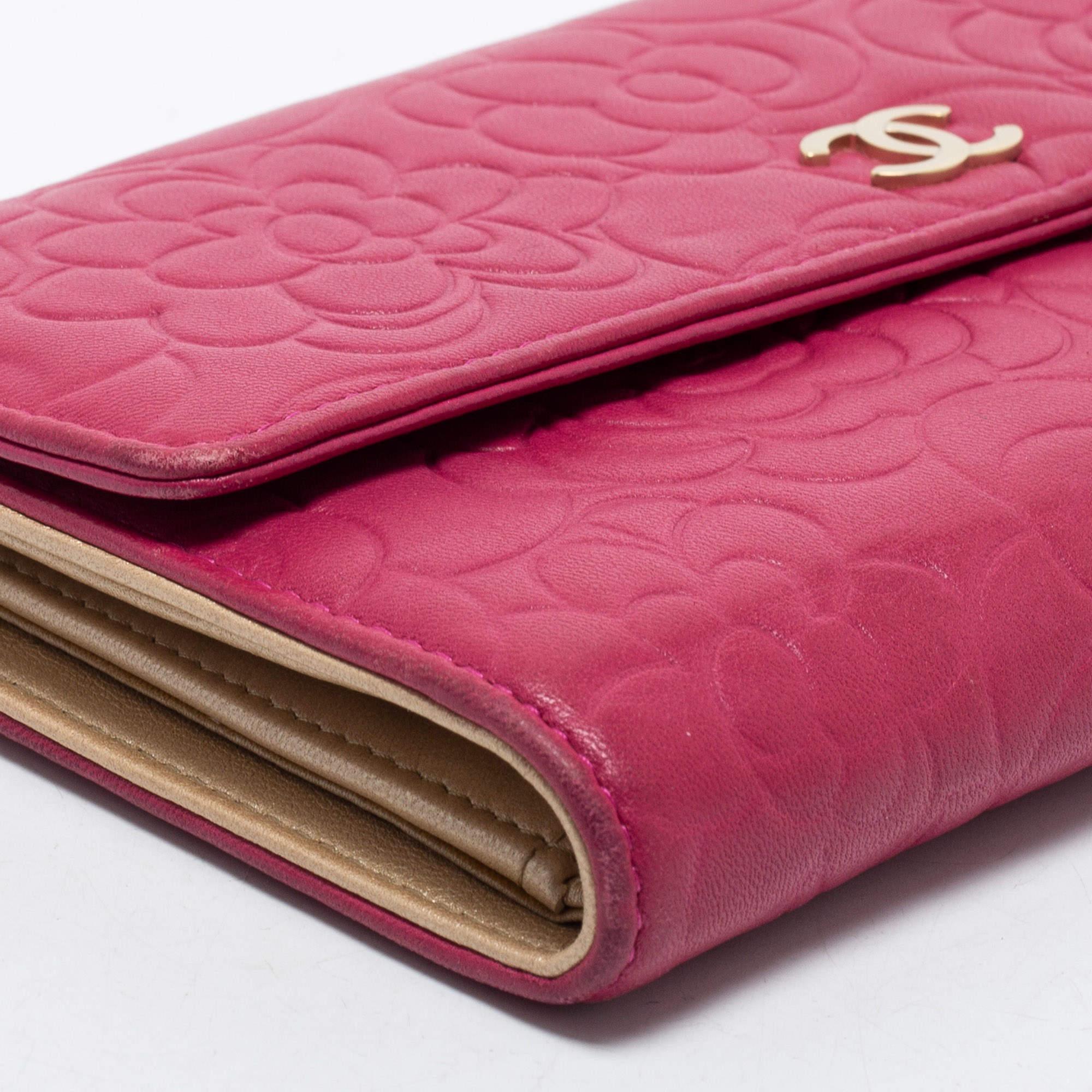 Chanel Pink Camellia Embossed Leather CC Flap Wallet 9