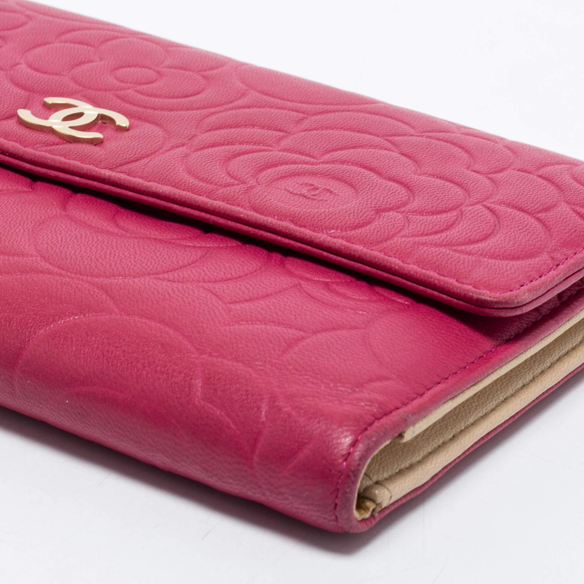 Chanel Pink Camellia Embossed Leather CC Flap Wallet 10