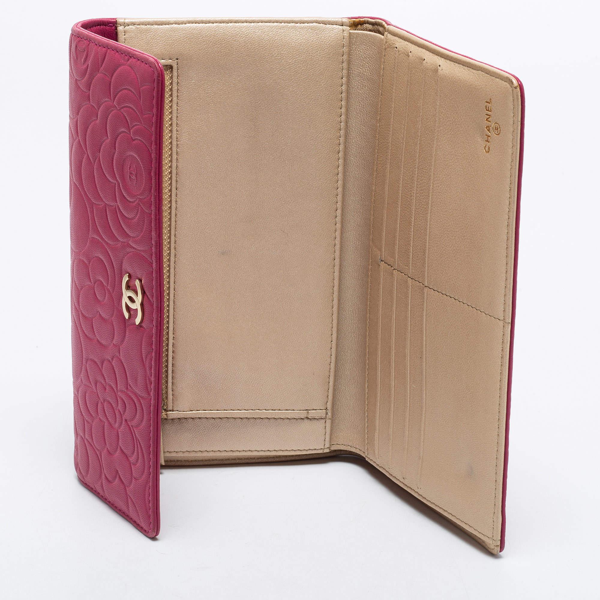 Chanel Pink Camellia Embossed Leather CC Flap Wallet 2