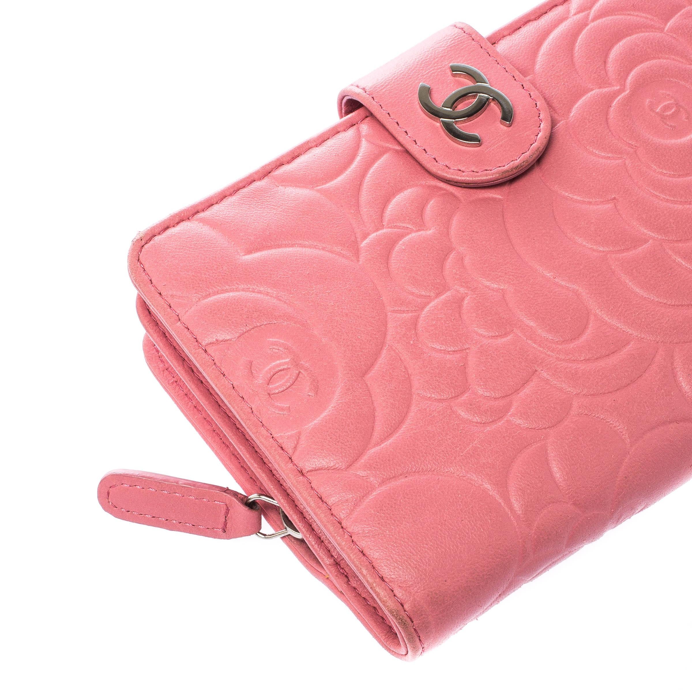 Chanel Pink Camellia Leather CC Wallet 6