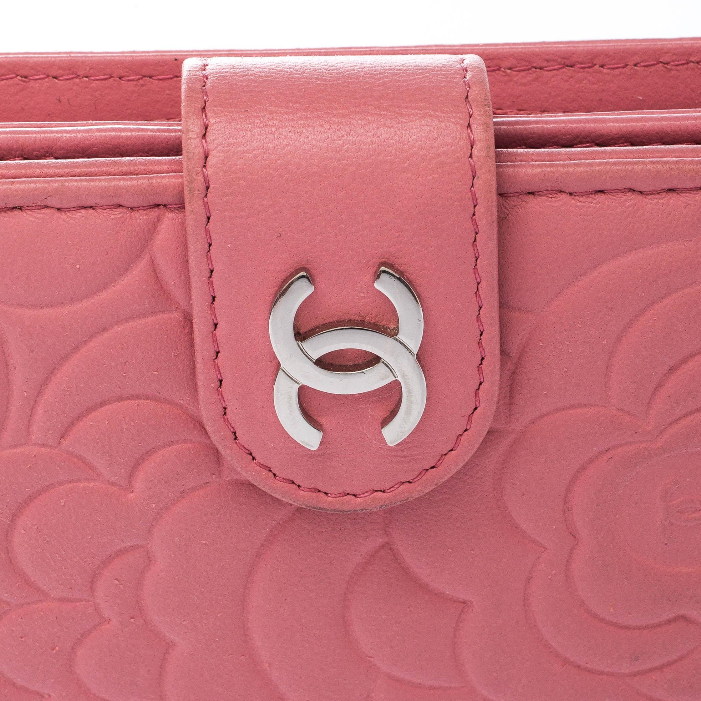 Chanel Pink Camellia Leather CC Wallet 7