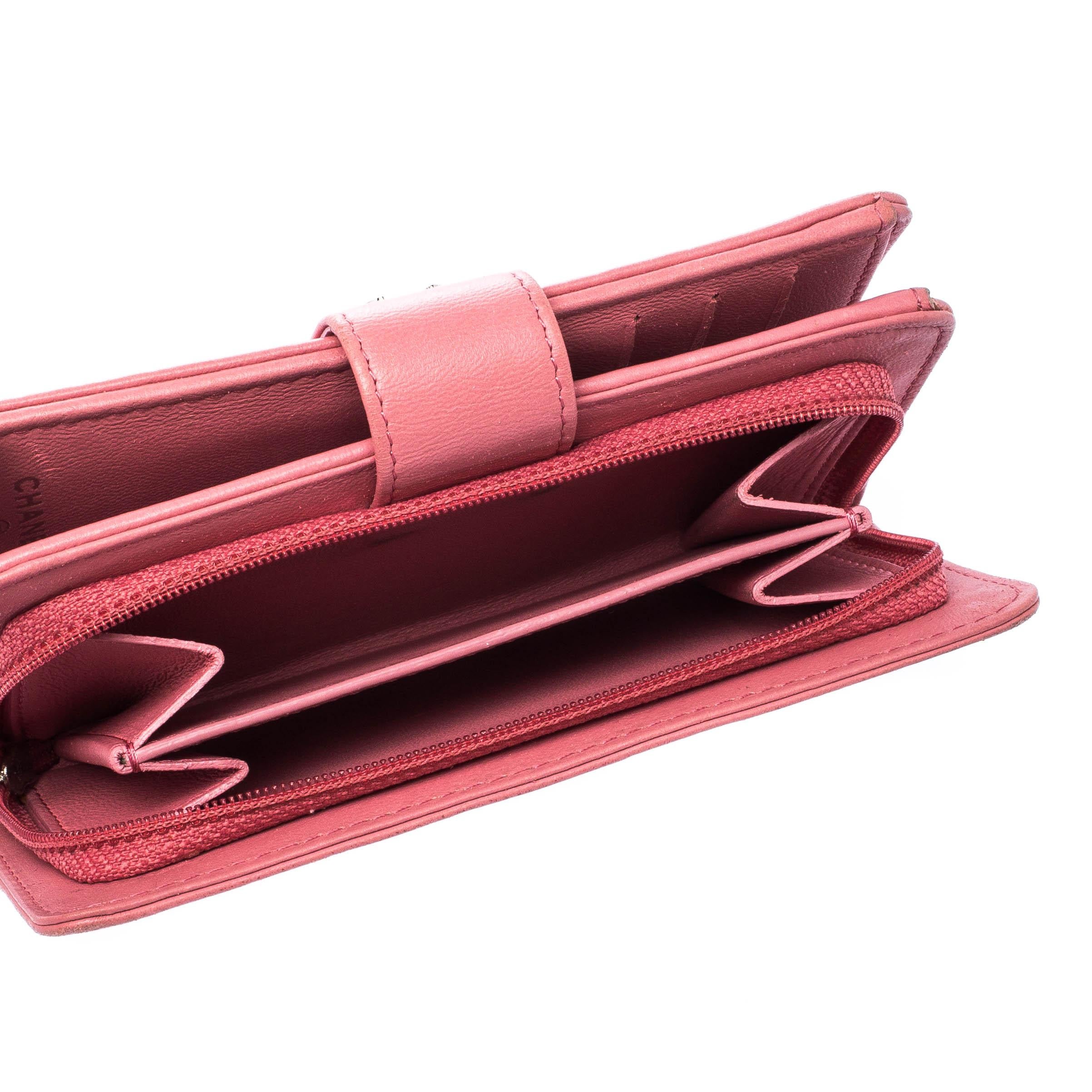 Chanel Pink Camellia Leather CC Wallet 8
