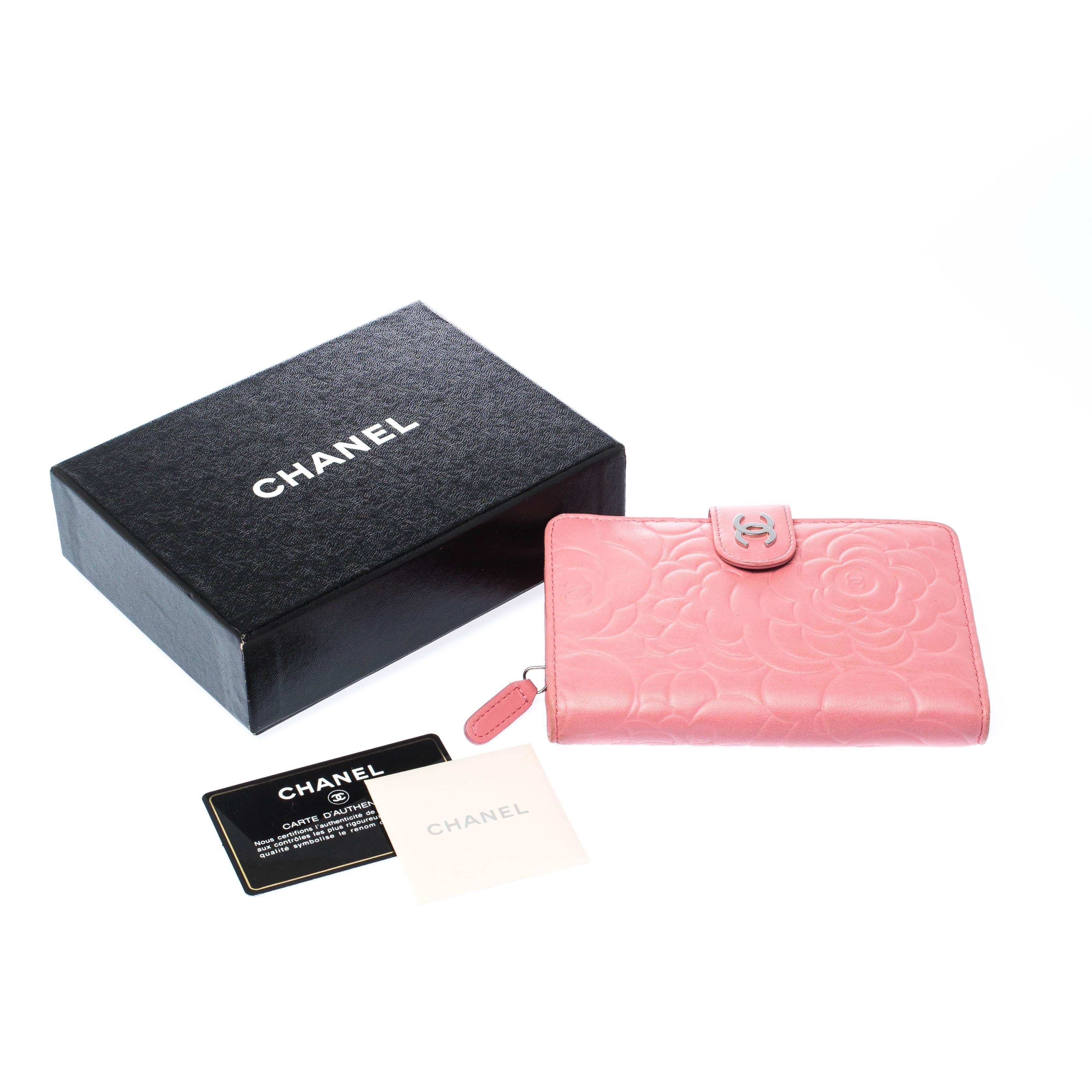 Chanel Pink Camellia Leather CC Wallet 9