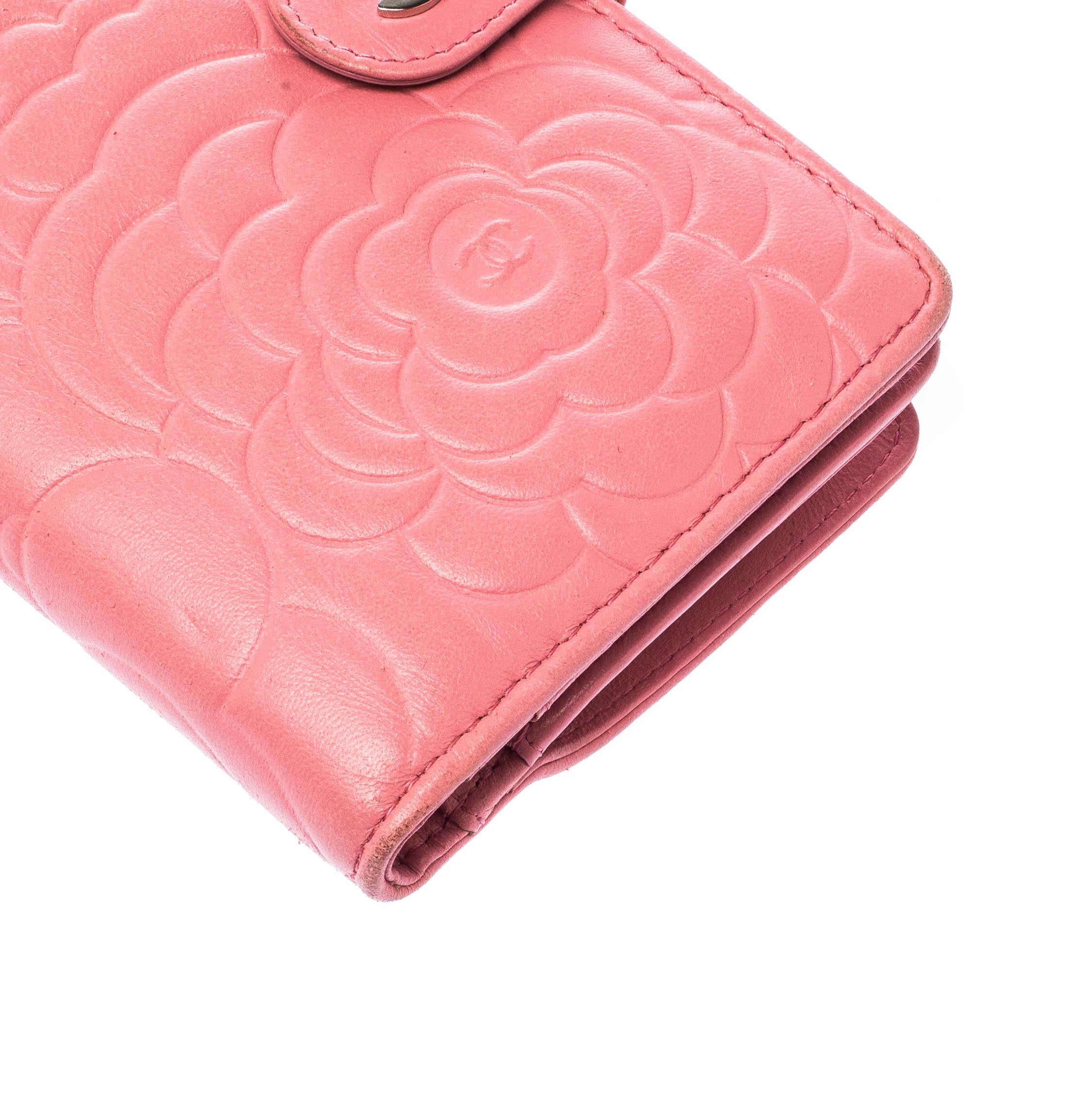 Chanel Pink Camellia Leather CC Wallet 5