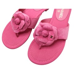Chanel Pink Camellia Suede Coco Mark Sandals circa 2016