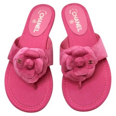 Chanel Pink Camellia Suede Coco Mark Sandals circa 2016
