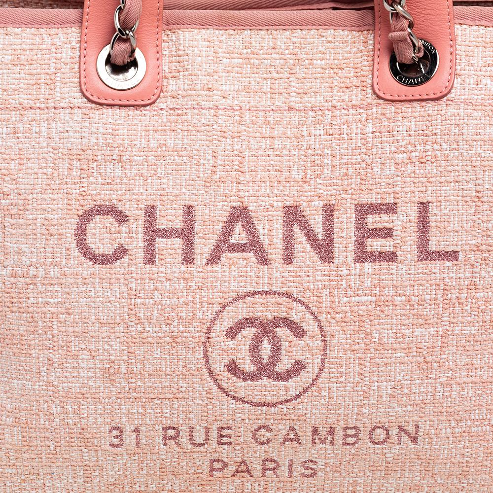 Beige Chanel Pink Canvas and Leather Large Deauville Shopper Tote