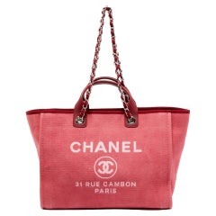 CHANEL Canvas Large Deauville Tote Pink 274248