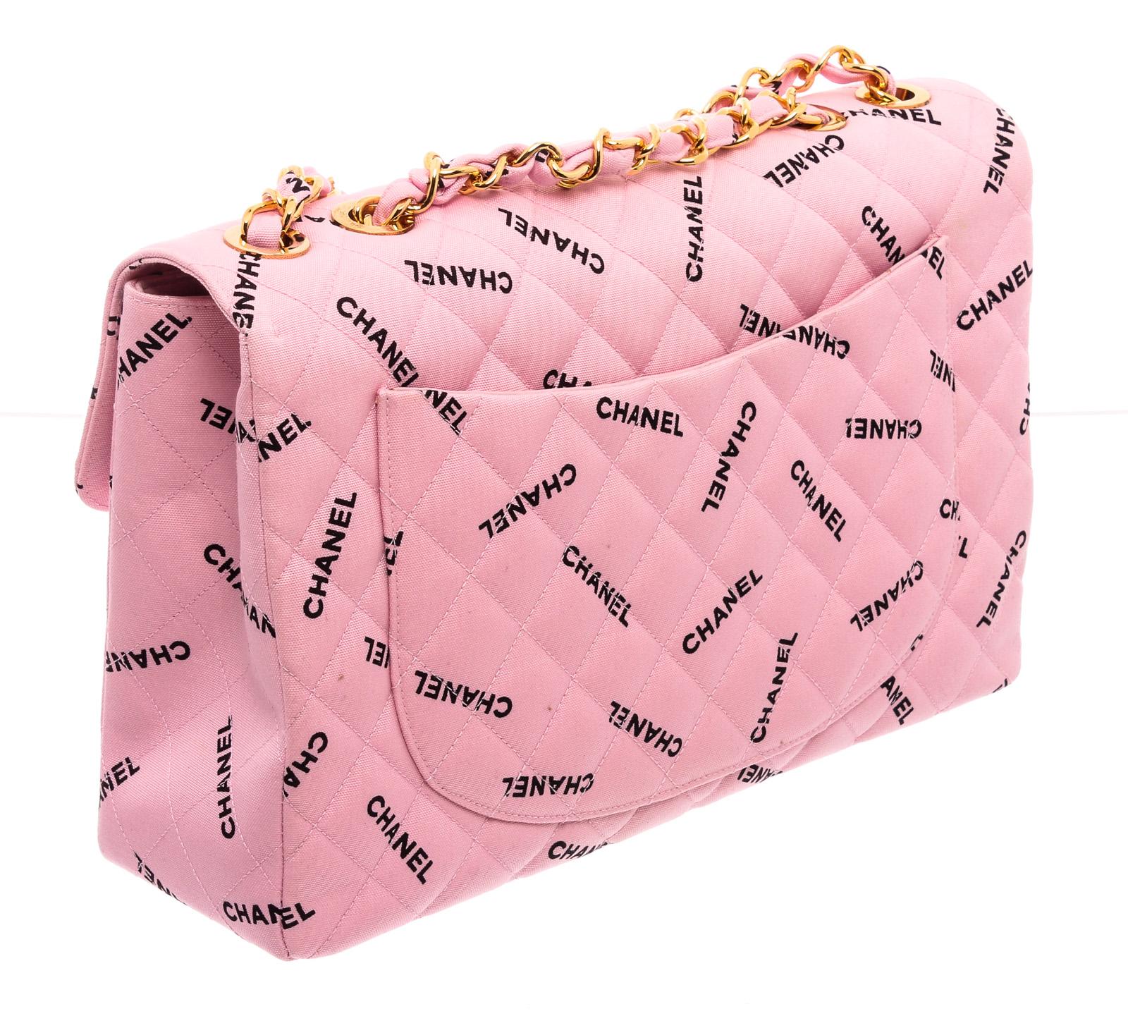 Chanel Pink Canvas Logo Jumbo XL Maxi Single Flap Bag 3