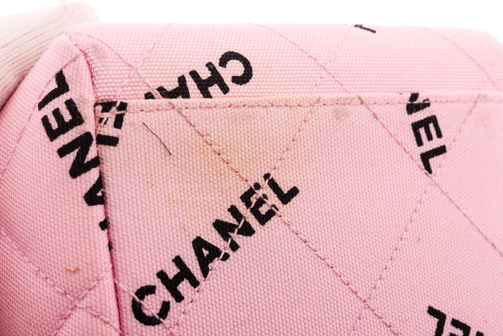 Women's Chanel Pink Canvas Logo Jumbo XL Maxi Single Flap Bag