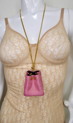 Chanel Pink Canvas Mini Bucket Bag Necklace