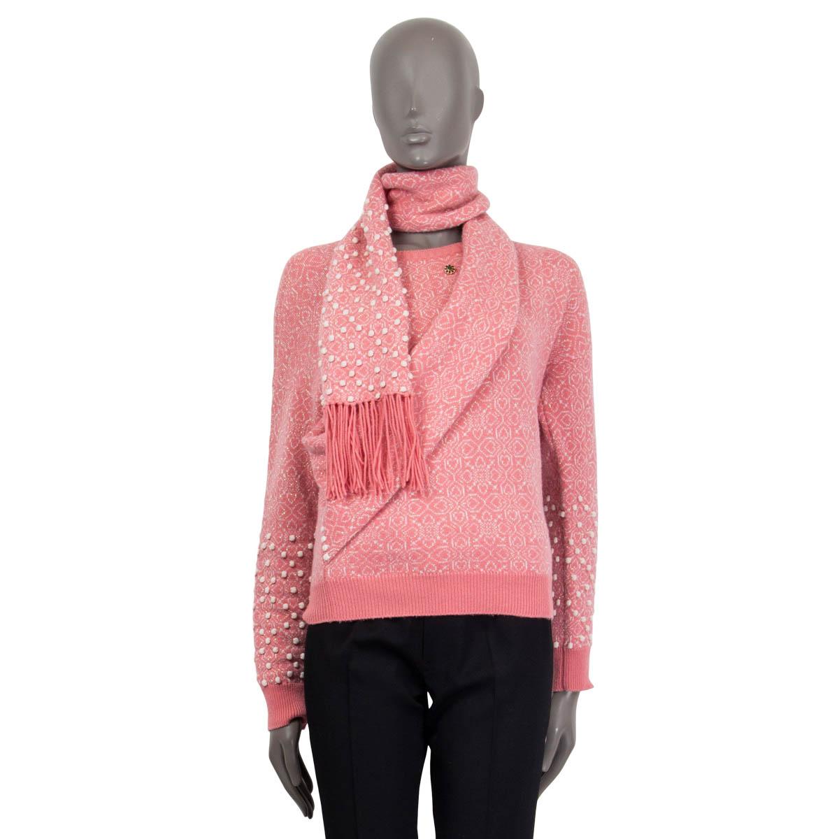 Pink CHANEL pink cashmere 2012 BOMBAY SCARF Sweater 40 M
